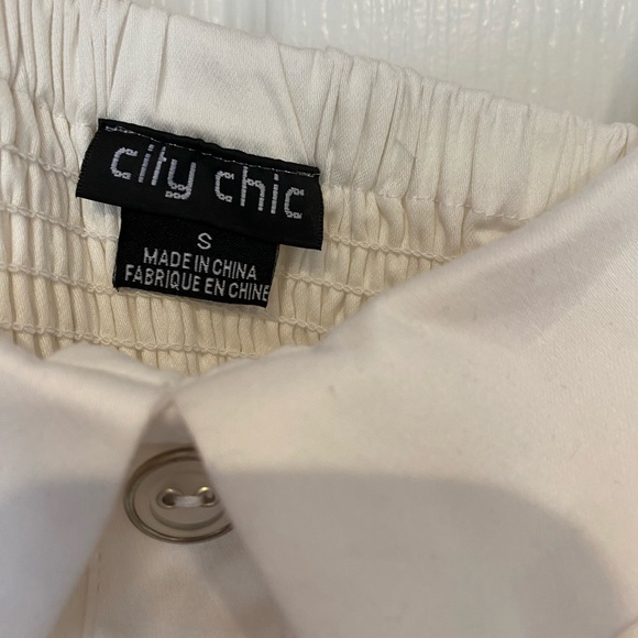 City Chic White cotton printed dress size Small 16 with pockets - Picture 3 of 9